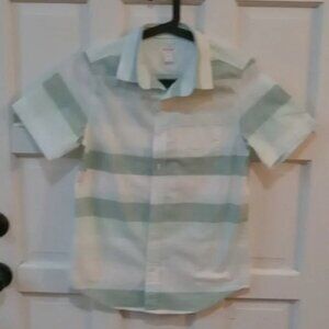 Cat & Jack Boy's Short Sleeve Shirt Green & White Wide Stripes Size L